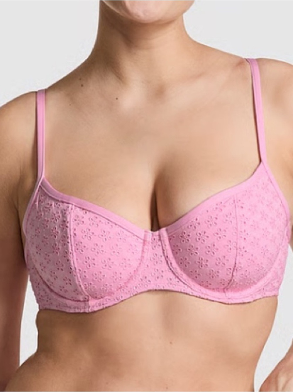 New! Frankie's Bikinis x PINK Pink Eyelet underwire bikini swim Top 34601
